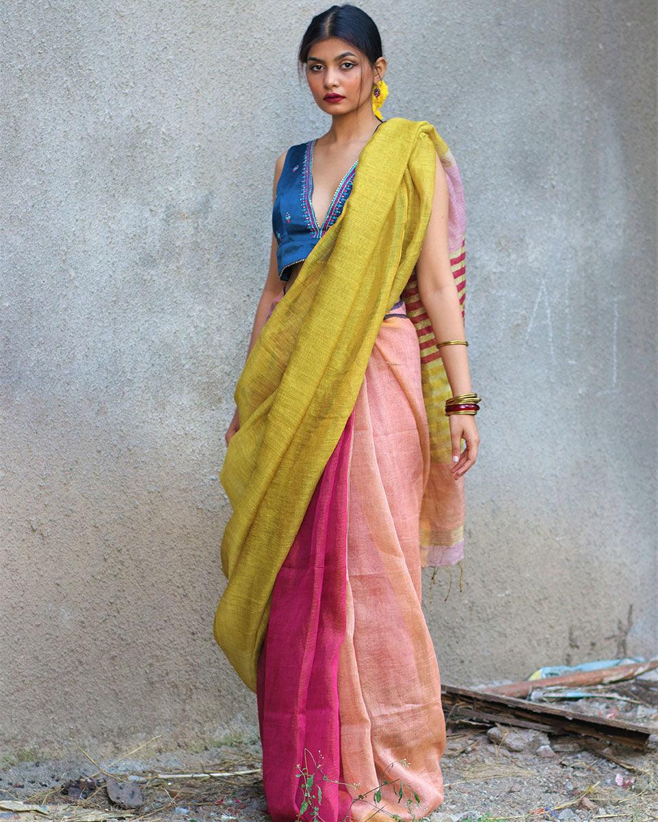 Aashnaa Handwoven Linen Zari Saree - Gazala - Image 2