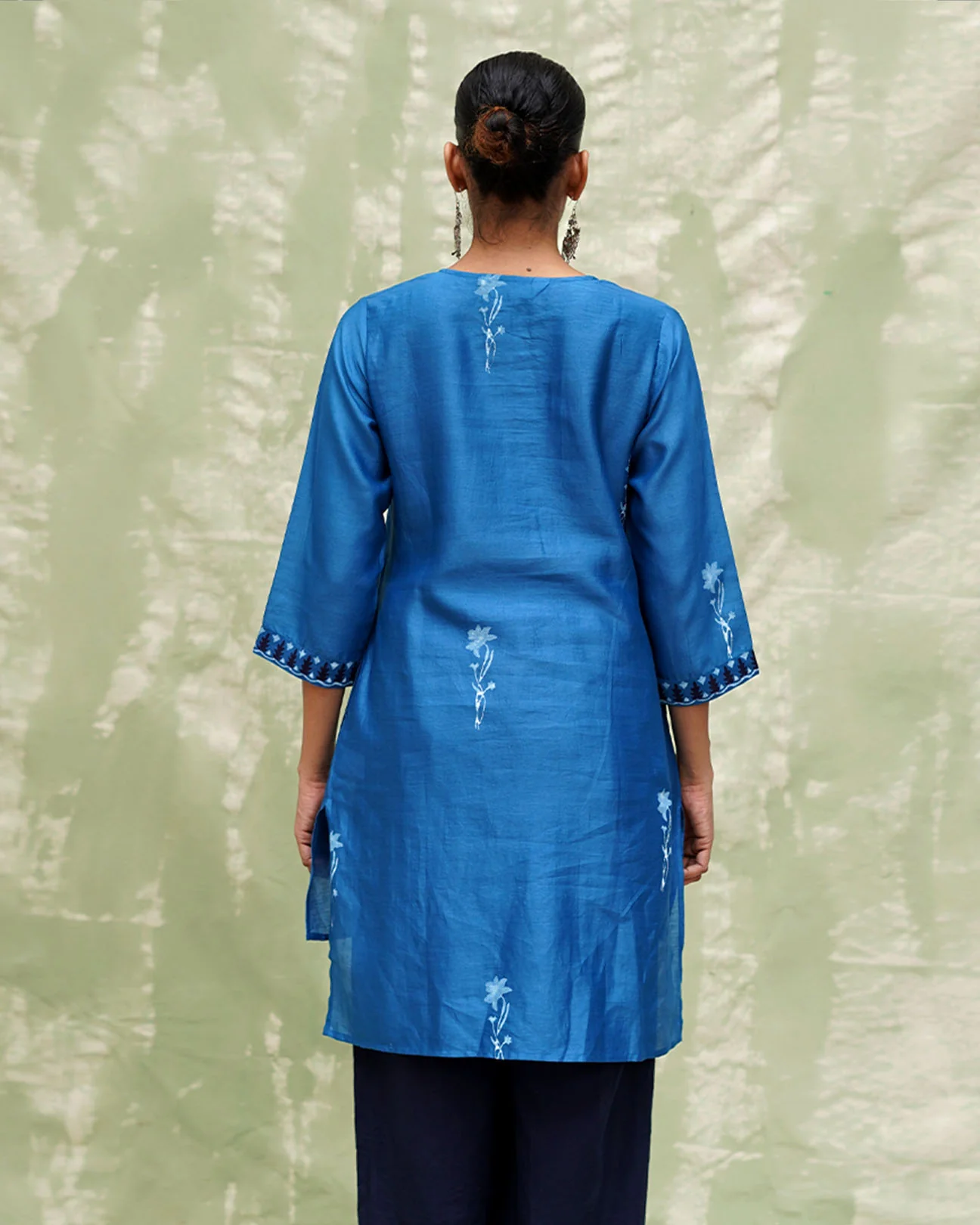 Aasmani Khwab Blue Handblock Printed Chanderi Silk Kurti - CHD - Image 3