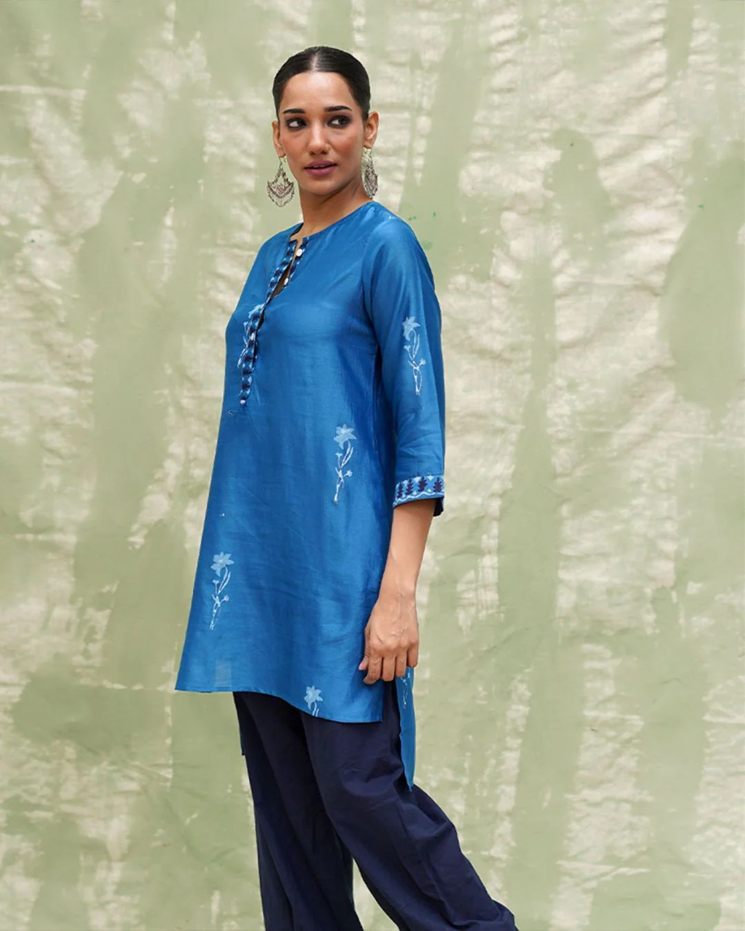 Aasmani Khwab Blue Handblock Printed Chanderi Silk Kurti - CHD - Image 7
