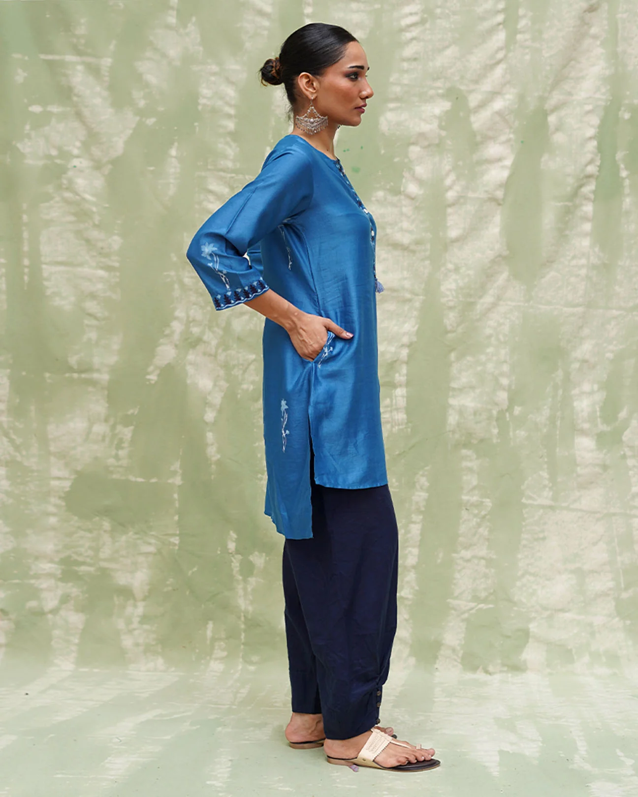 Aasmani Khwab Blue Handblock Printed Chanderi Silk Kurti - CHD - Image 9