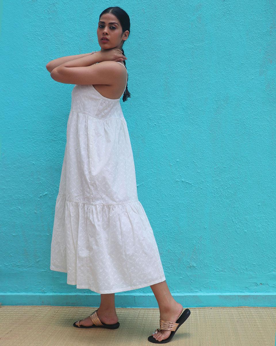 Abha Cotton Dress - Safed - Image 2