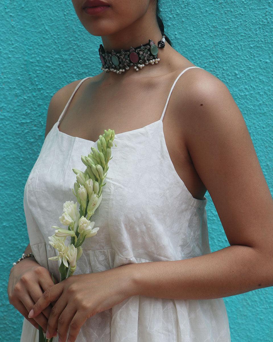 Abha Cotton Dress - Safed - Image 7