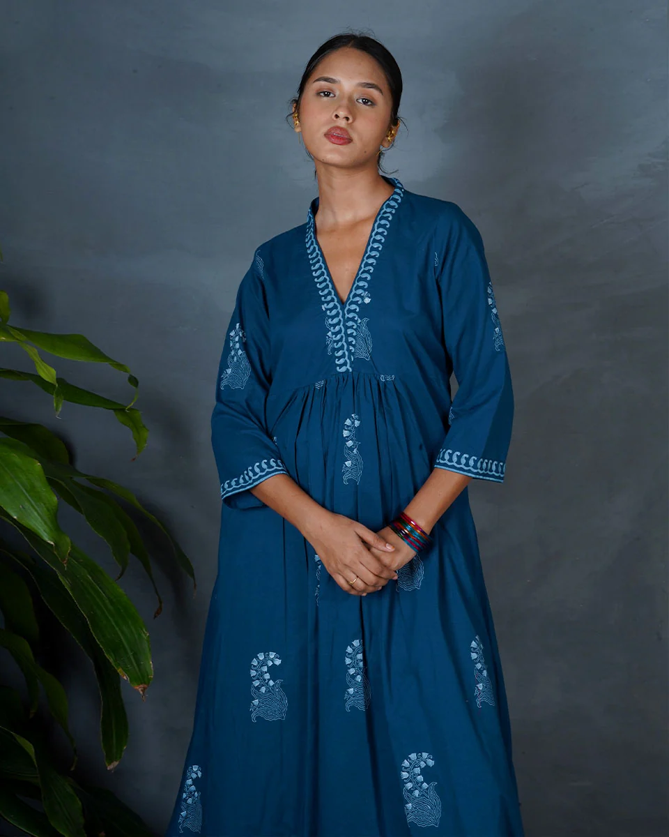 Abhrini Teal Green Hand Block Printed Cotton Kurta-MYA - Image 6