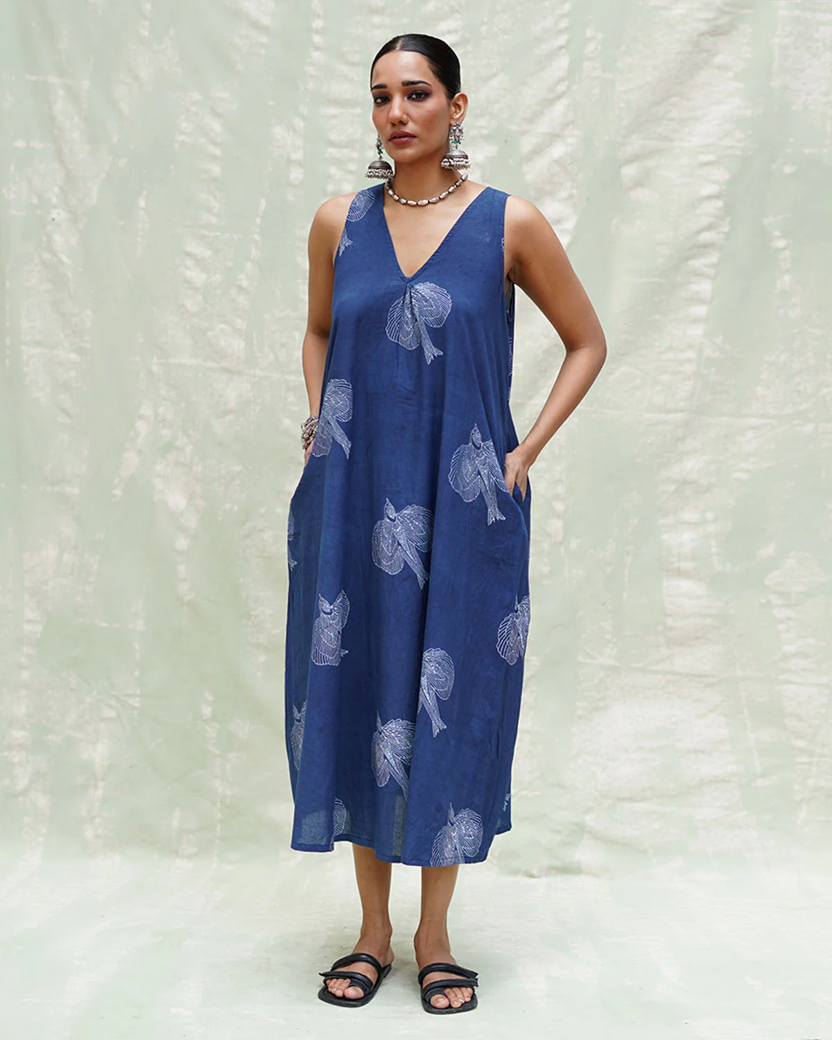 Adana Malhar Blue Handblock Print Cotton Dress - INDI - Image 10