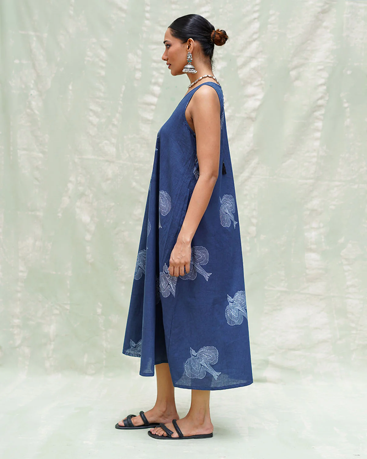 Adana Malhar Blue Handblock Print Cotton Dress - INDI - Image 7