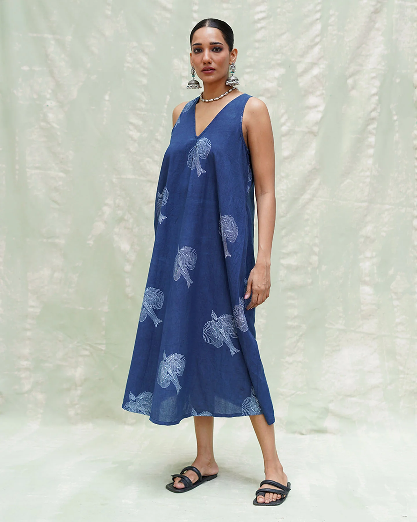 Adana Malhar Blue Handblock Print Cotton Dress - INDI - Image 8