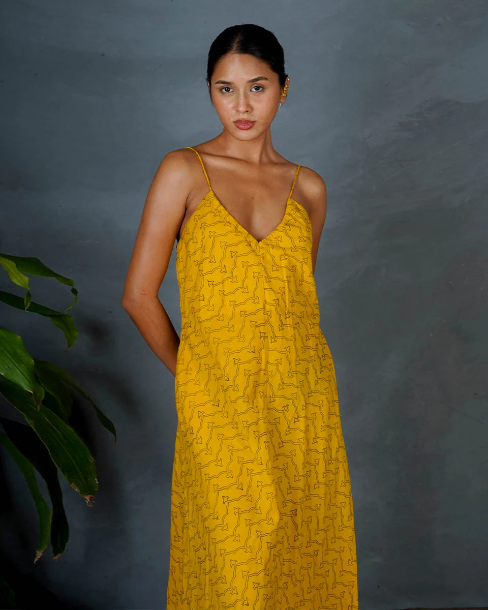 Amaira Yellow Hand Block Printed Cotton Dress-MYA - Image 10