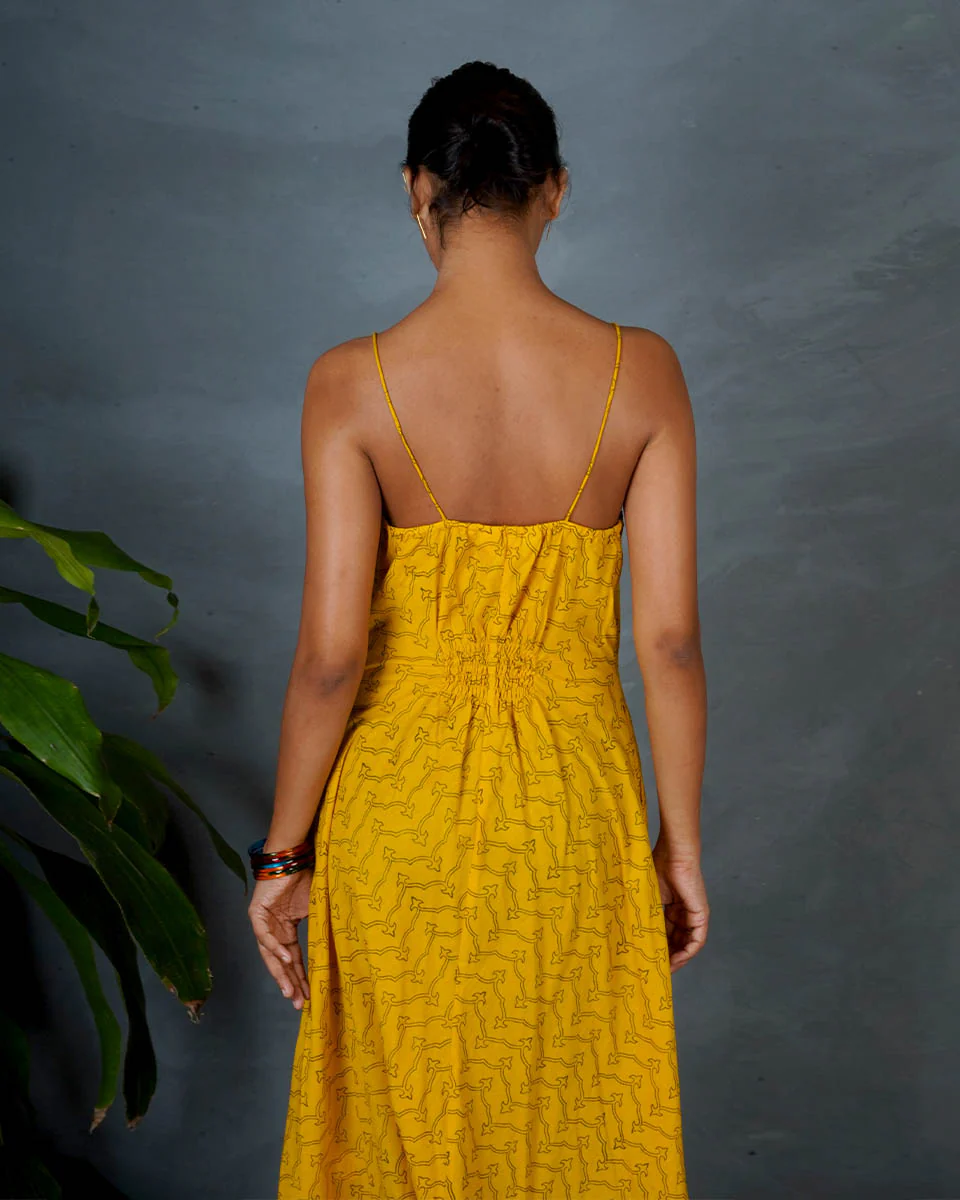 Amaira Yellow Hand Block Printed Cotton Dress-MYA - Image 7