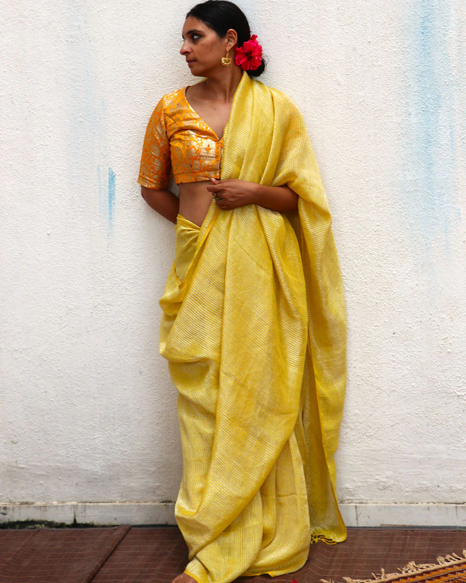 Amber Handwoven Linen Zari Saree - TOG - Image 2