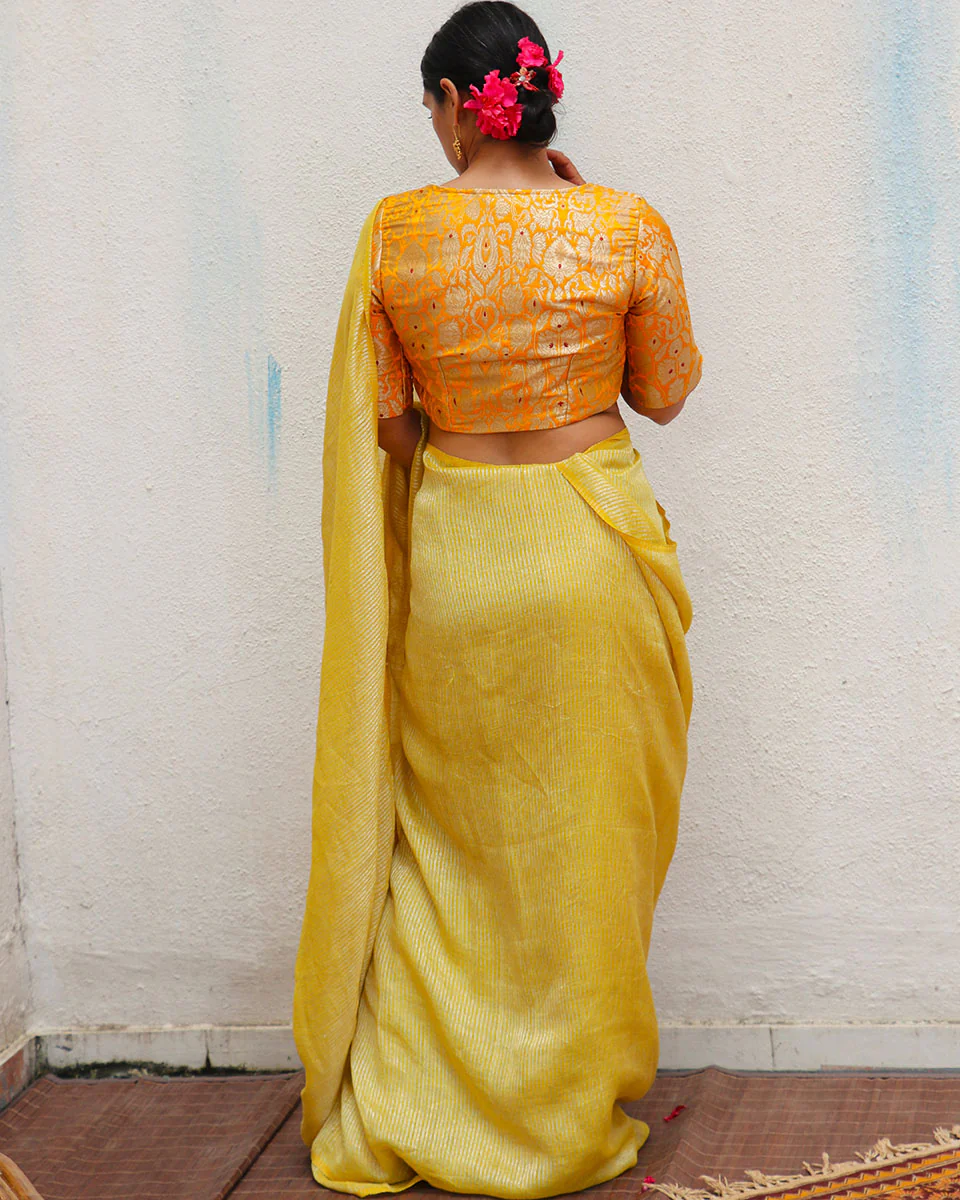 Amber Handwoven Linen Zari Saree - TOG - Image 8