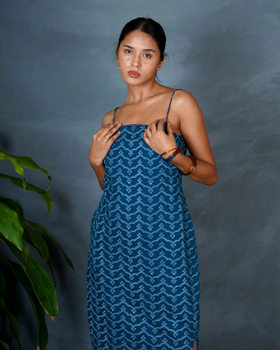 Anaya Teal Green Hand Block Printed Cotton Dress-MYA - Image 7
