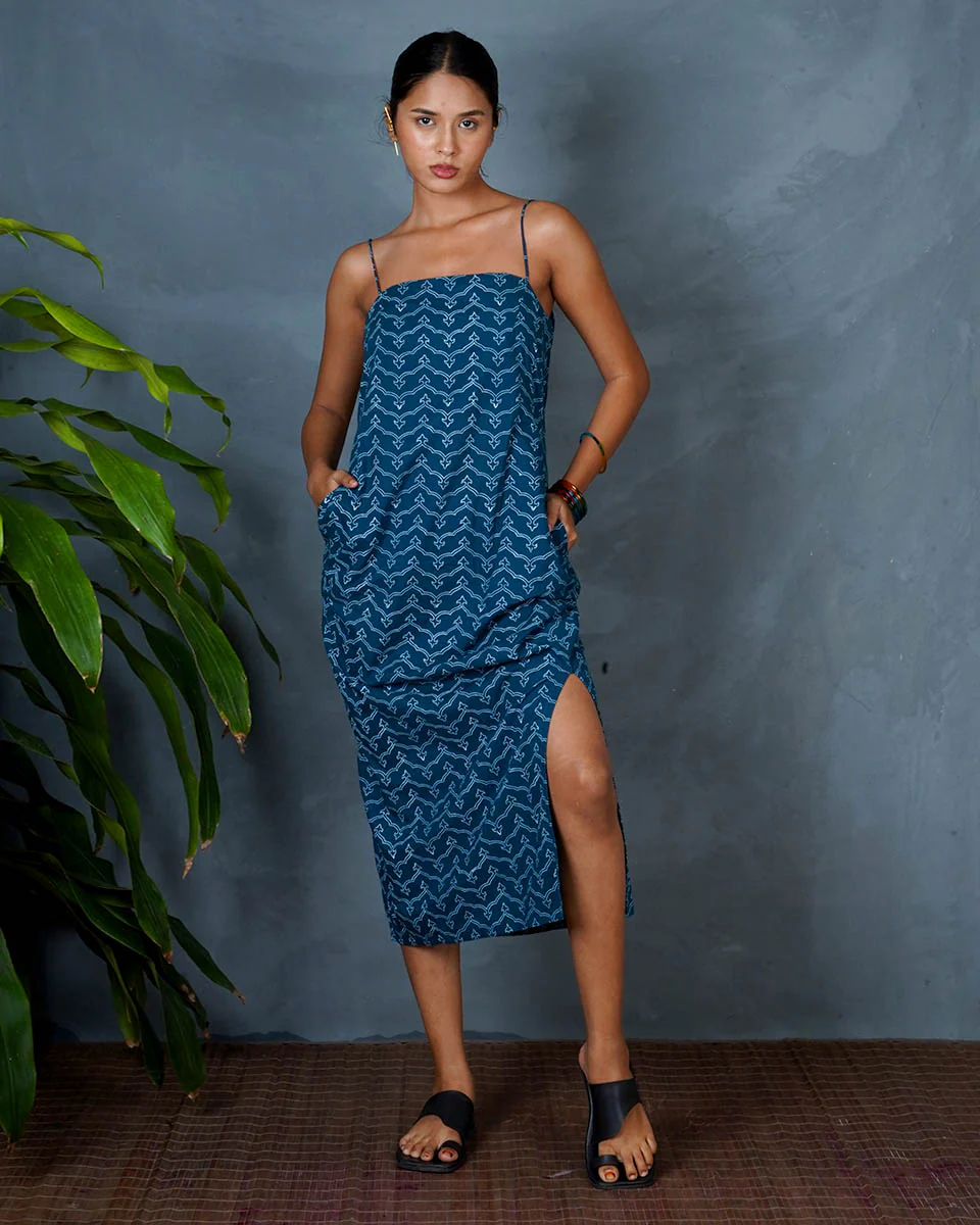 Anaya Teal Green Hand Block Printed Cotton Dress-MYA - Image 8