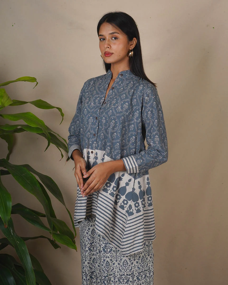 Ashen Shore Grey Block Printed Top - BMS - Image 2