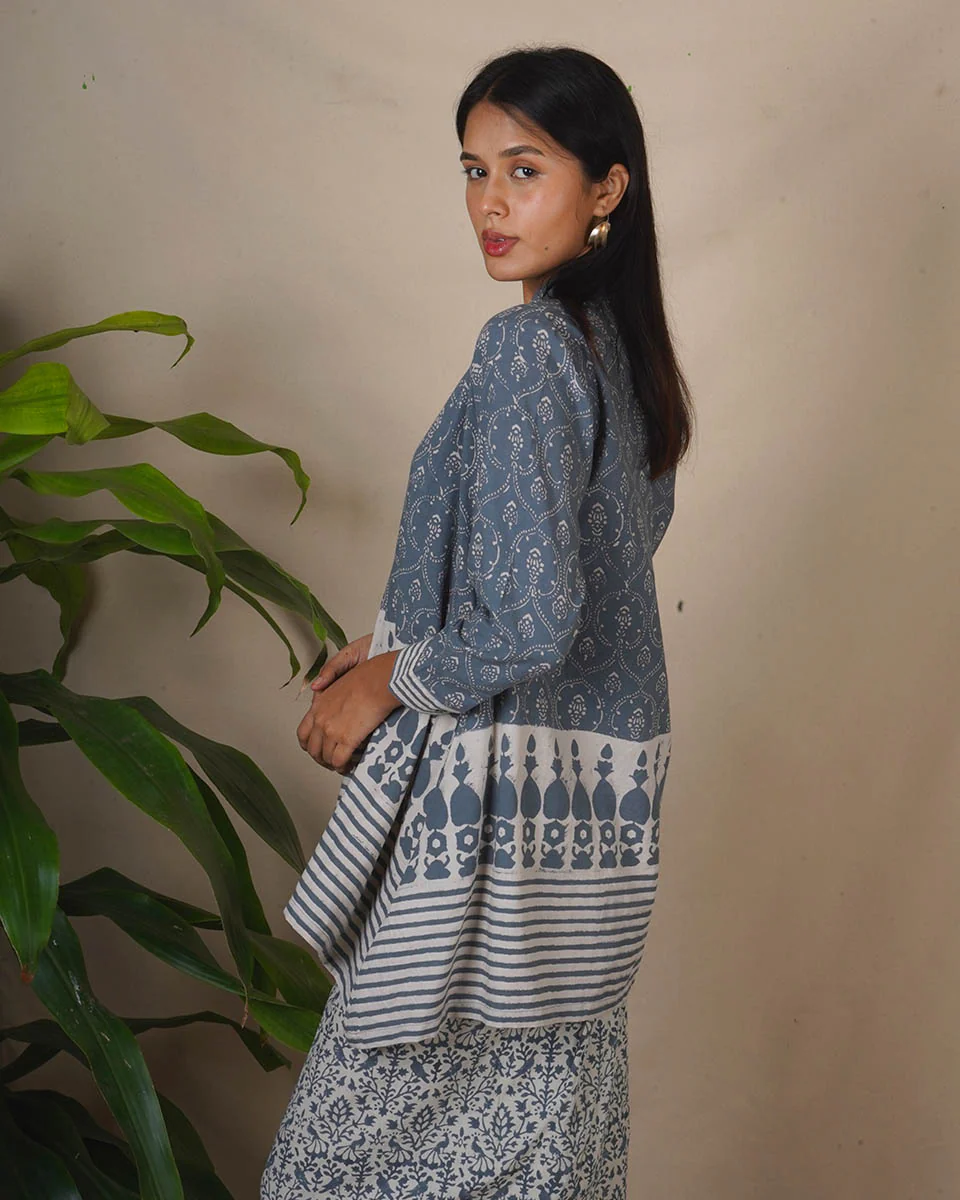 Ashen Shore Grey Block Printed Top - BMS - Image 3