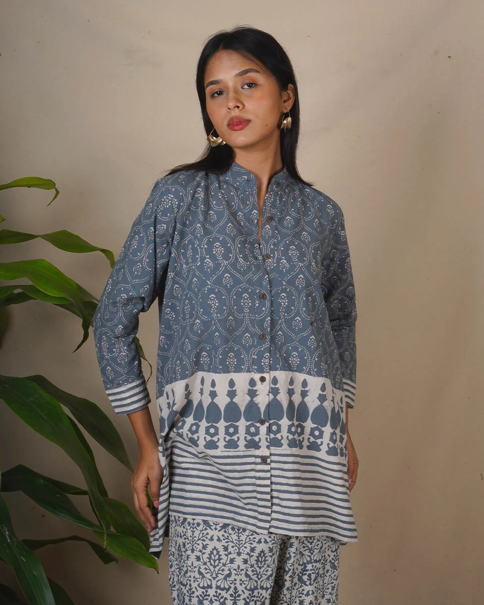 Ashen Shore Grey Block Printed Top - BMS - Image 6