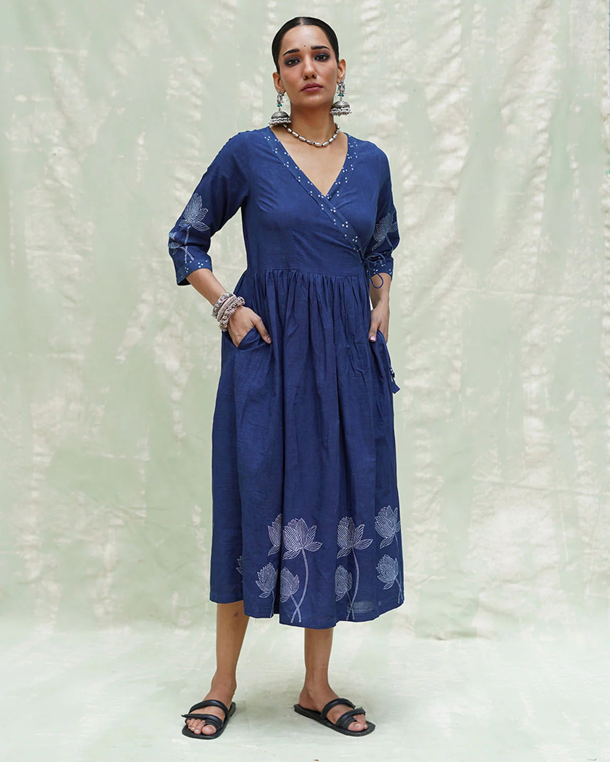 Aslekhi Blue Handblock Print Cotton Dress - INDI - Image 10
