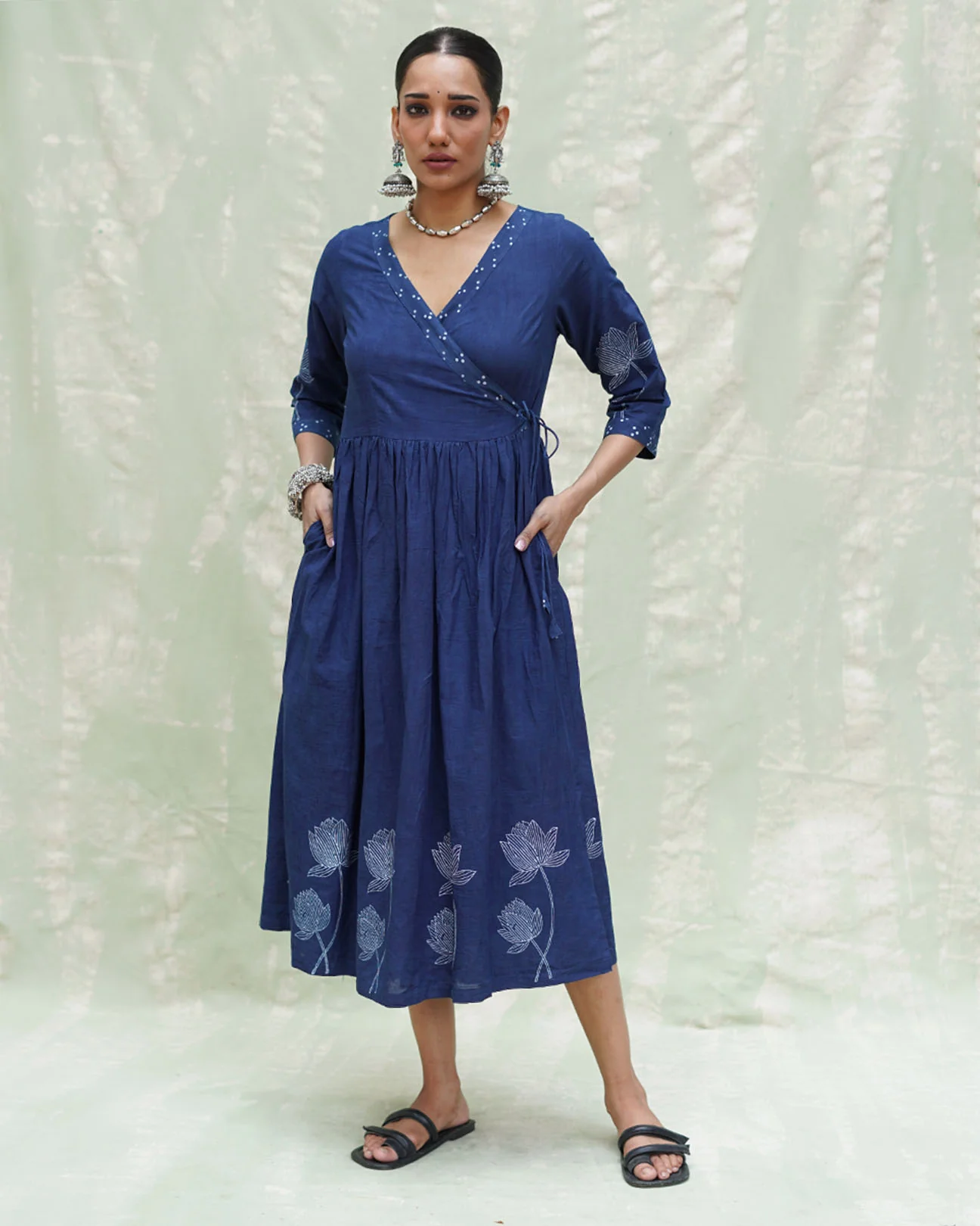 Aslekhi Blue Handblock Print Cotton Dress - INDI - Image 2