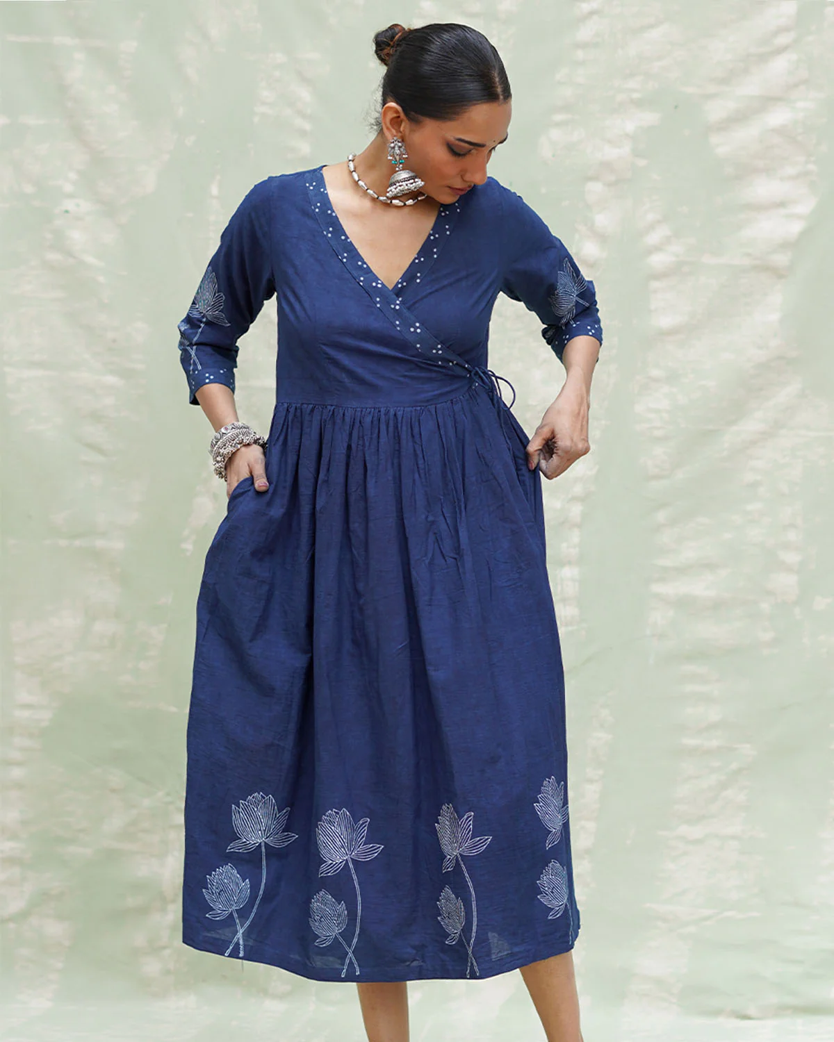 Aslekhi Blue Handblock Print Cotton Dress - INDI - Image 5