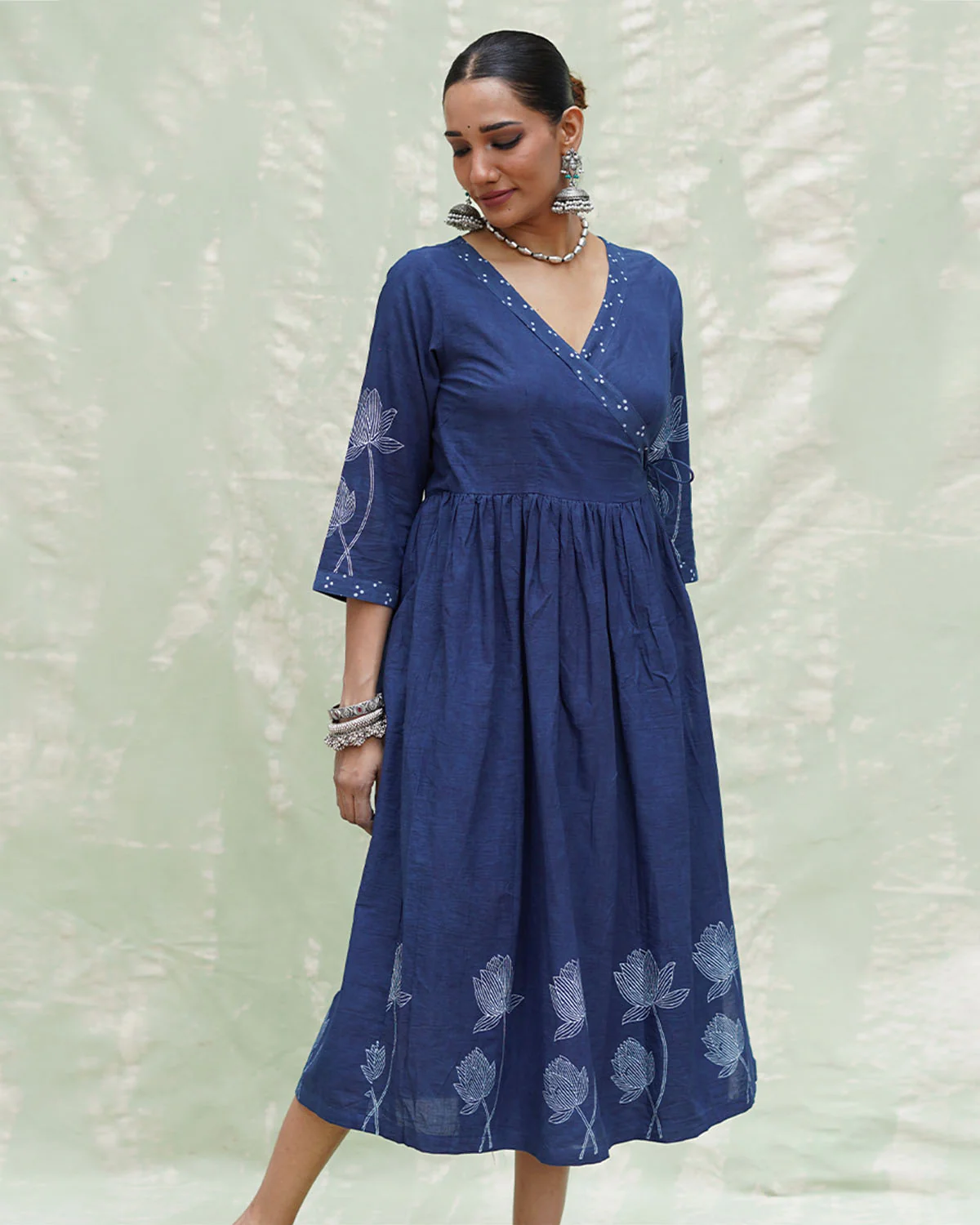 Aslekhi Blue Handblock Print Cotton Dress - INDI - Image 6