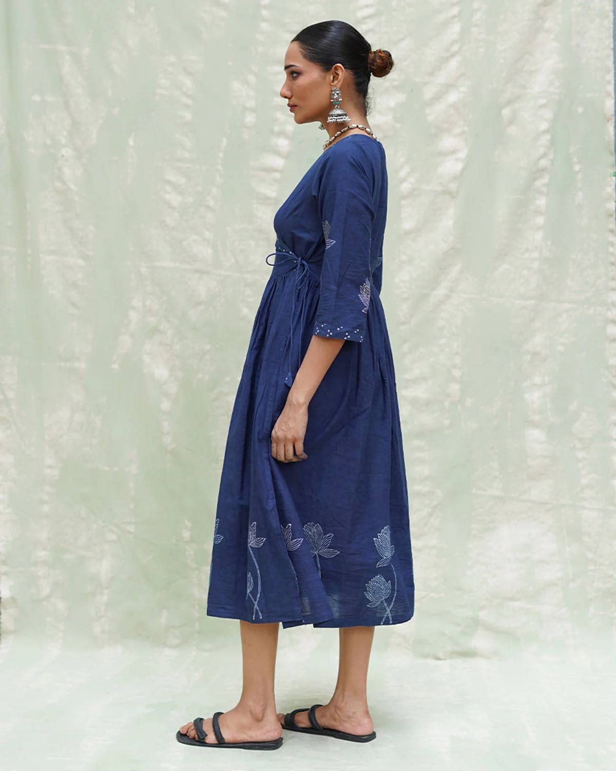 Aslekhi Blue Handblock Print Cotton Dress - INDI - Image 9