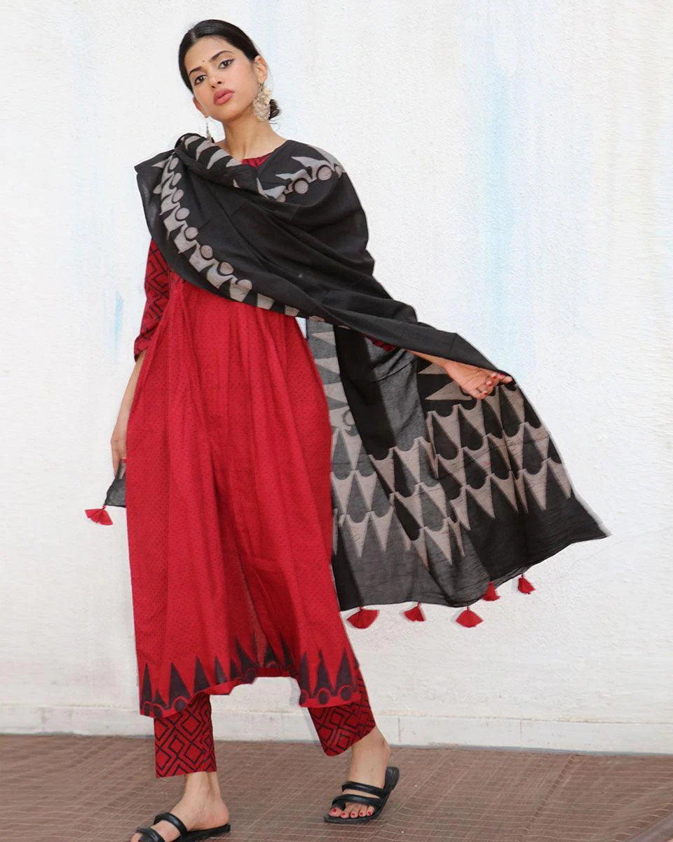 Asra Blockprinted Cotton Dupatta - NOMAD - Image 2