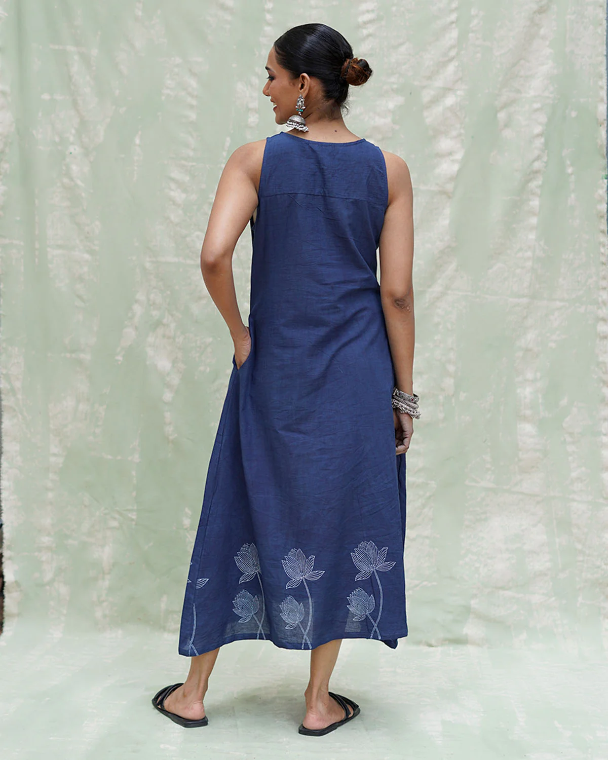 Asravi Blue Handblock Print Cotton Dress - INDI - Image 4