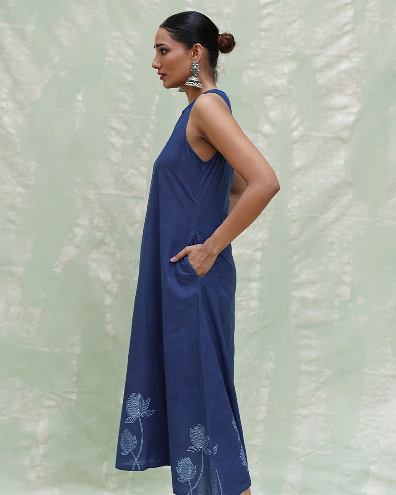 Asravi Blue Handblock Print Cotton Dress - INDI - Image 7