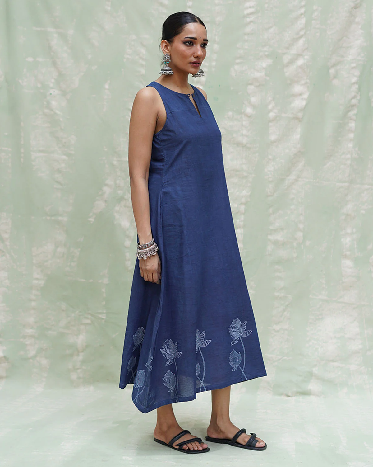 Asravi Blue Handblock Print Cotton Dress - INDI - Image 8