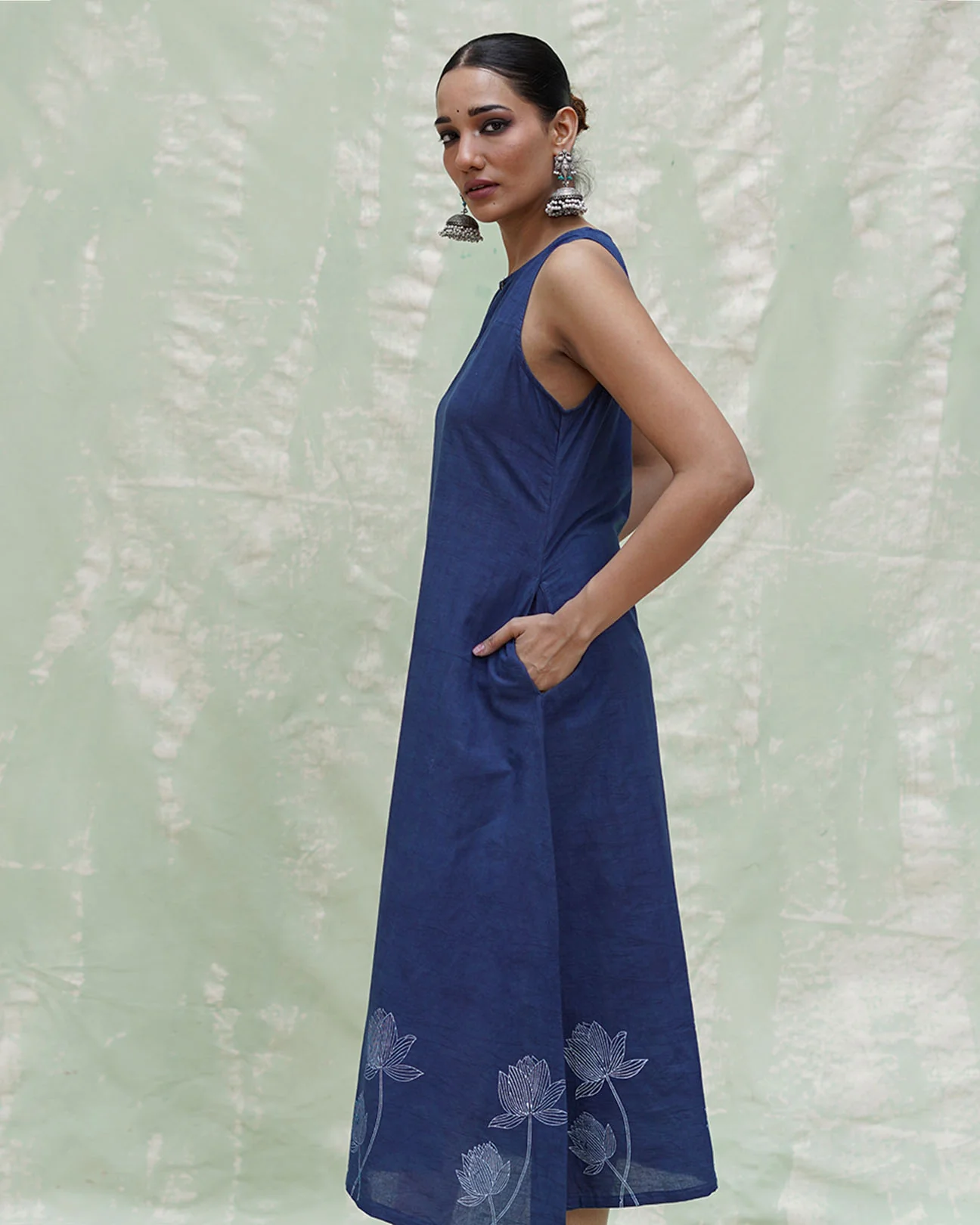 Asravi Blue Handblock Print Cotton Dress - INDI - Image 9