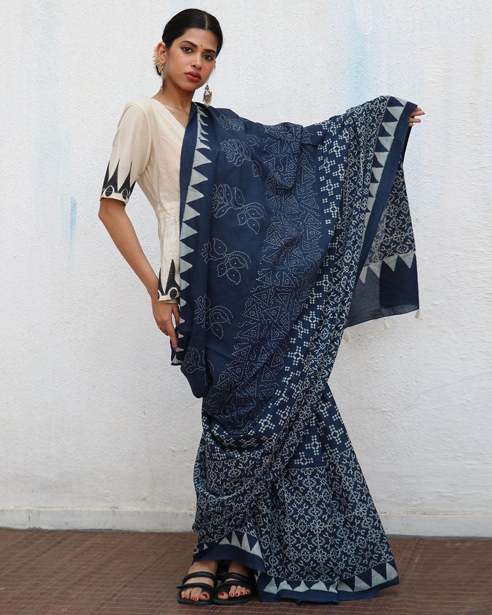 Augusta Blockprinted Cotton Saree - NOMAD - Image 4
