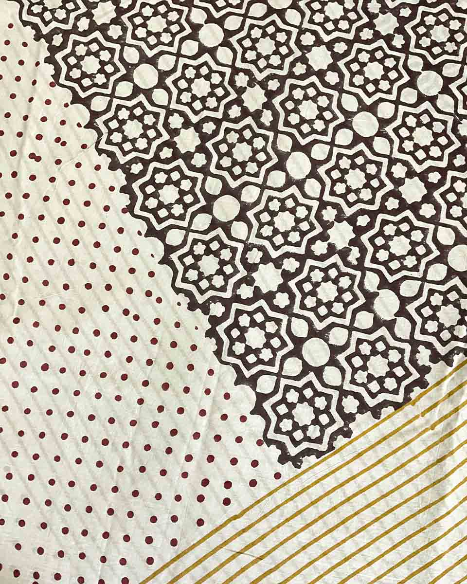Badal Pe Paon Ivory Block Printed Cotton Saree - WW - Image 3