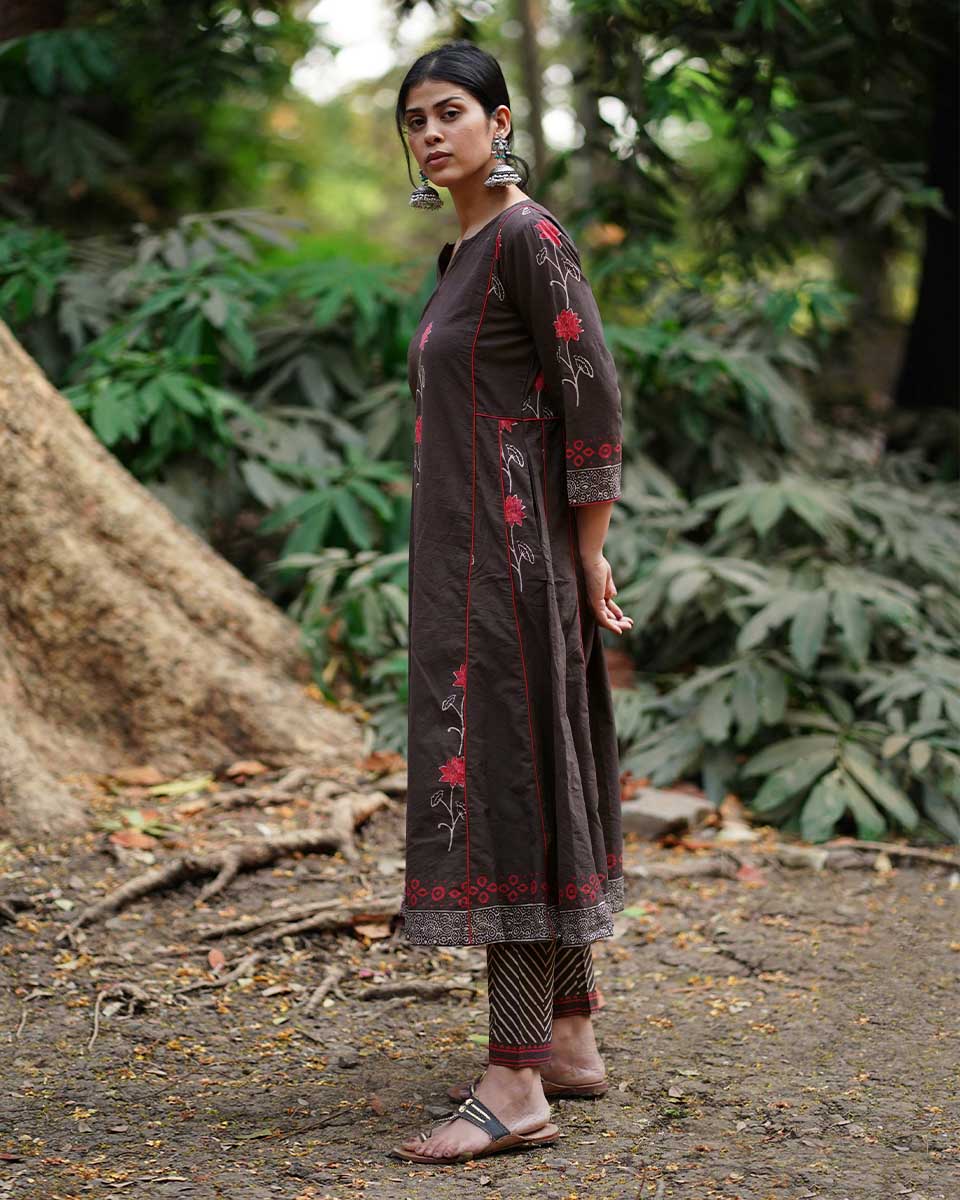 Badal Si Tu Brown Block Printed Cotton Kurti - WW - Image 6