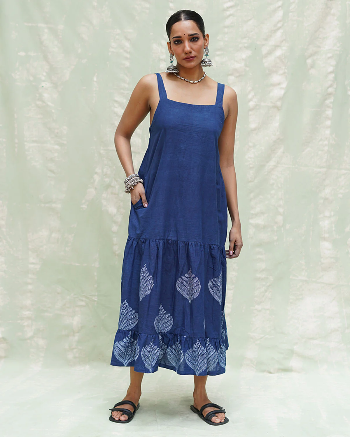 Bahar Blue Handblock Print Cotton Dress - INDI - Image 10