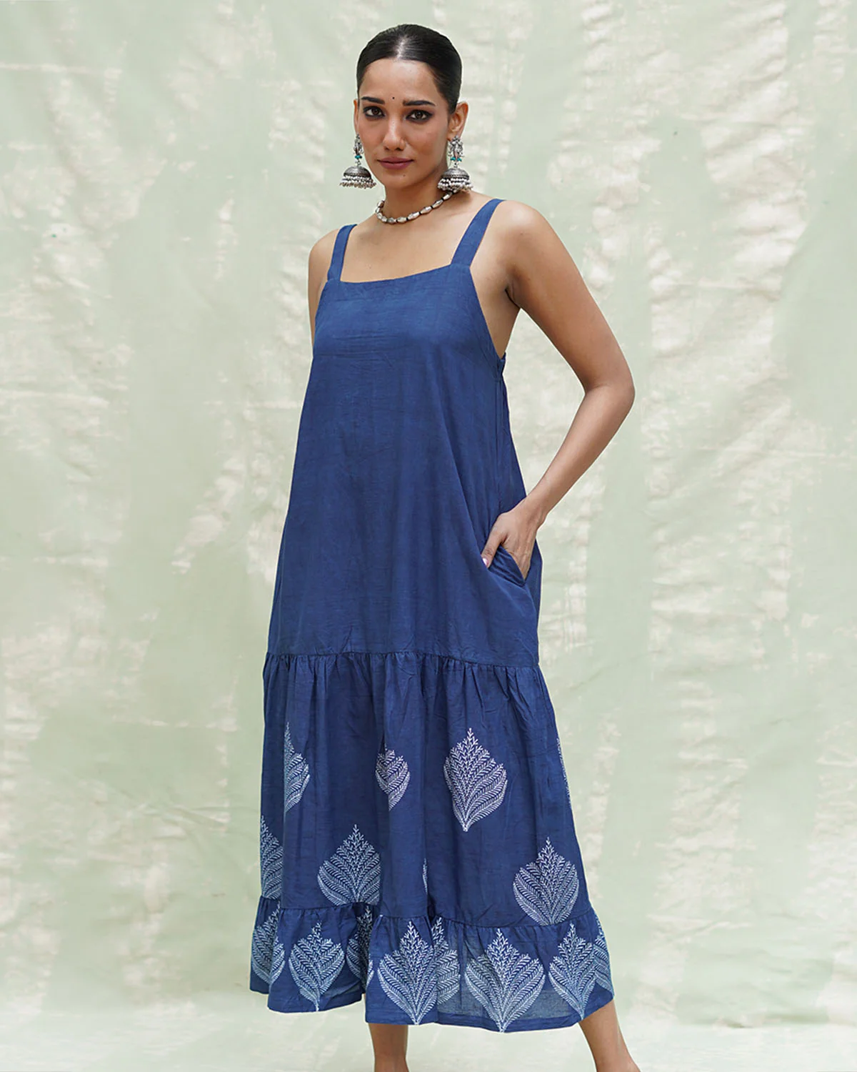 Bahar Blue Handblock Print Cotton Dress - INDI - Image 5