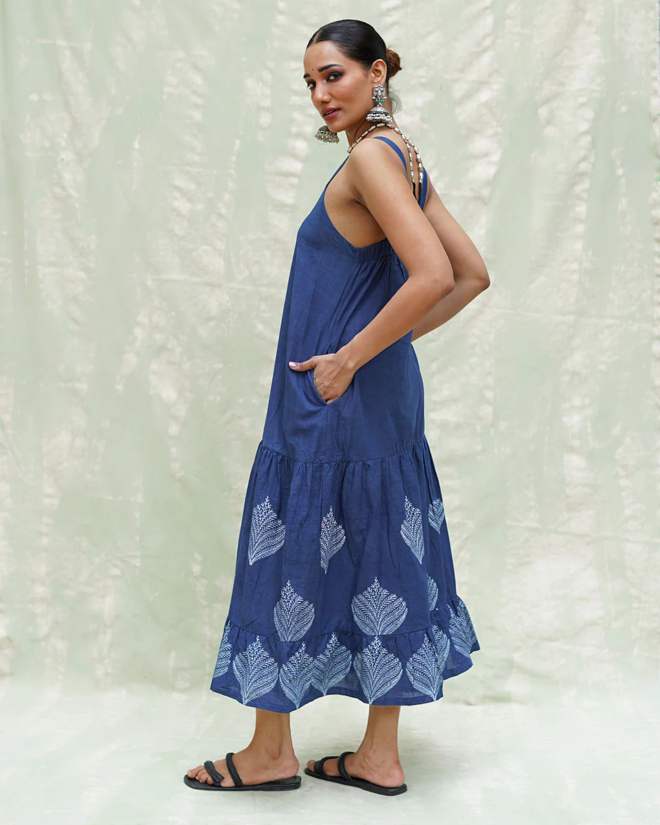 Bahar Blue Handblock Print Cotton Dress - INDI - Image 8