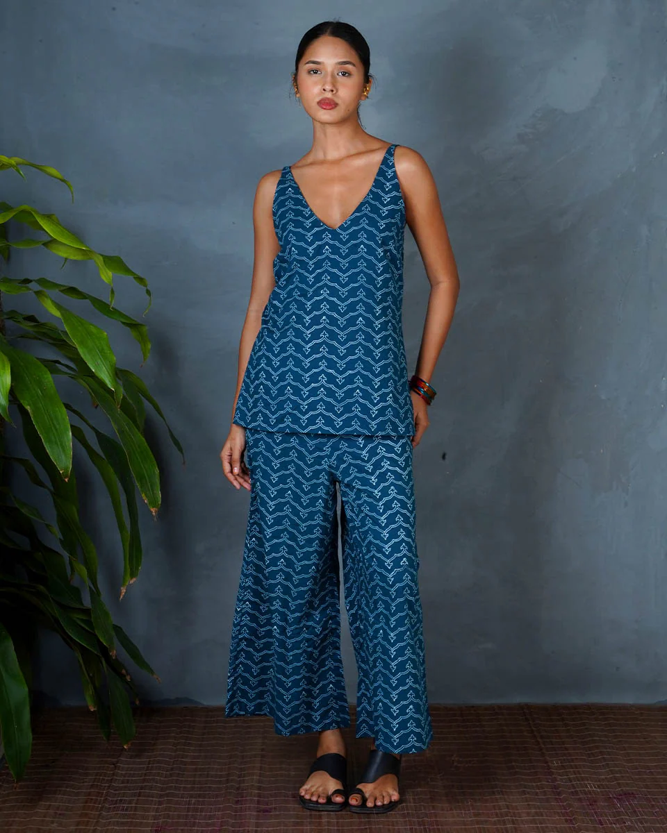 Bindu Teal Green Hand Block Printed Cotton Top-MYA - Image 2