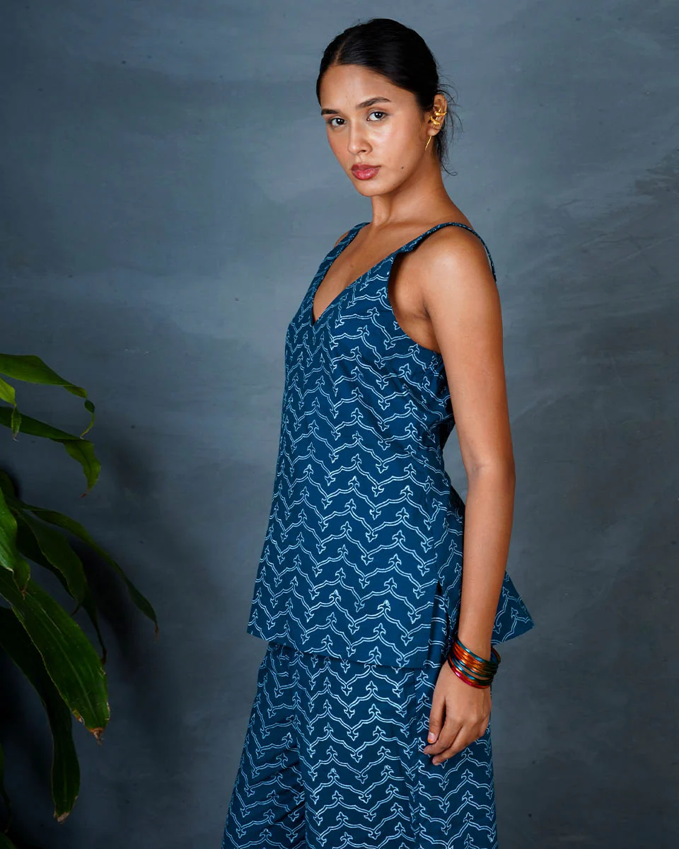 Bindu Teal Green Hand Block Printed Cotton Top-MYA - Image 6