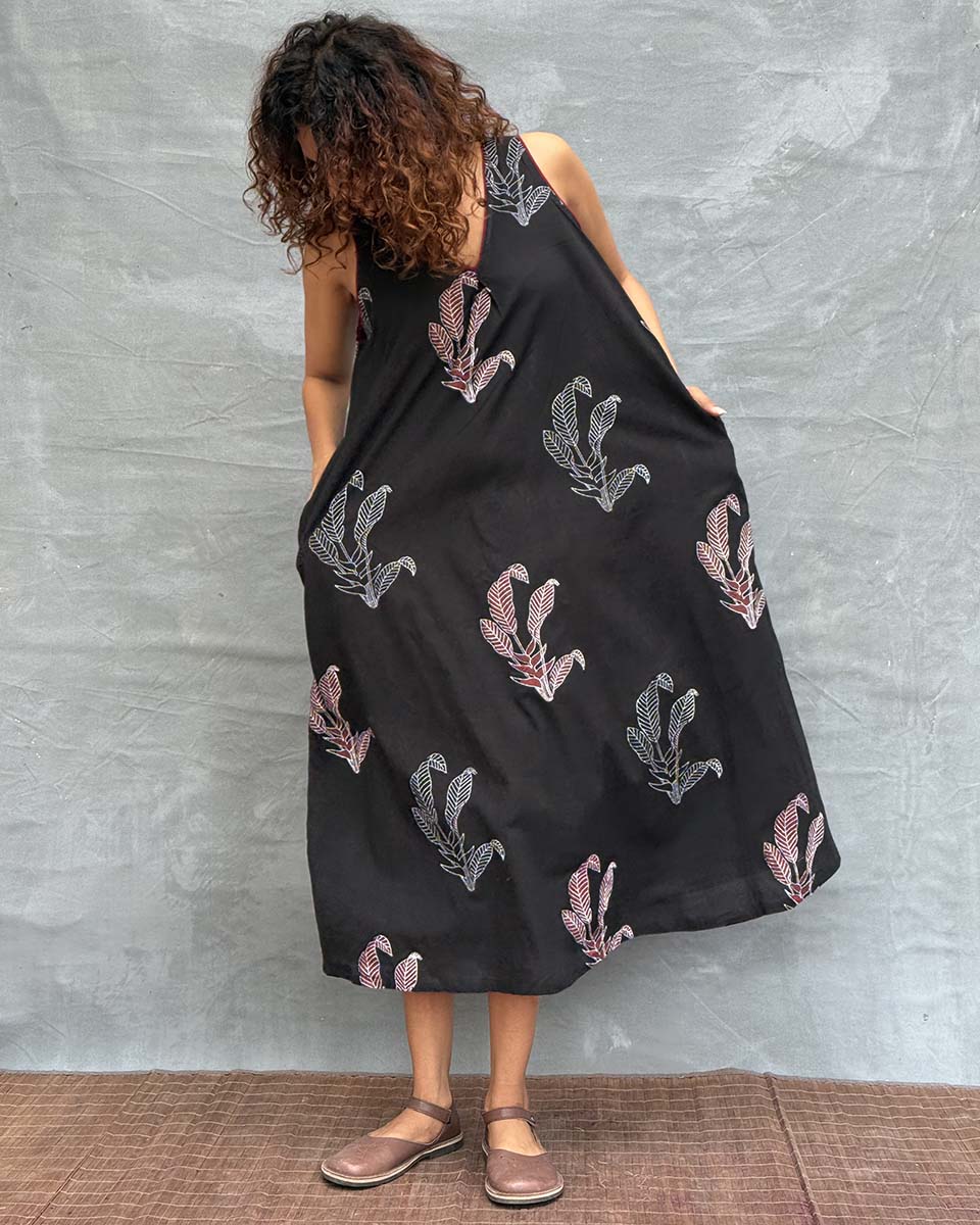 Birds and Bloom Blockprinted Cotton Dress - Image 11