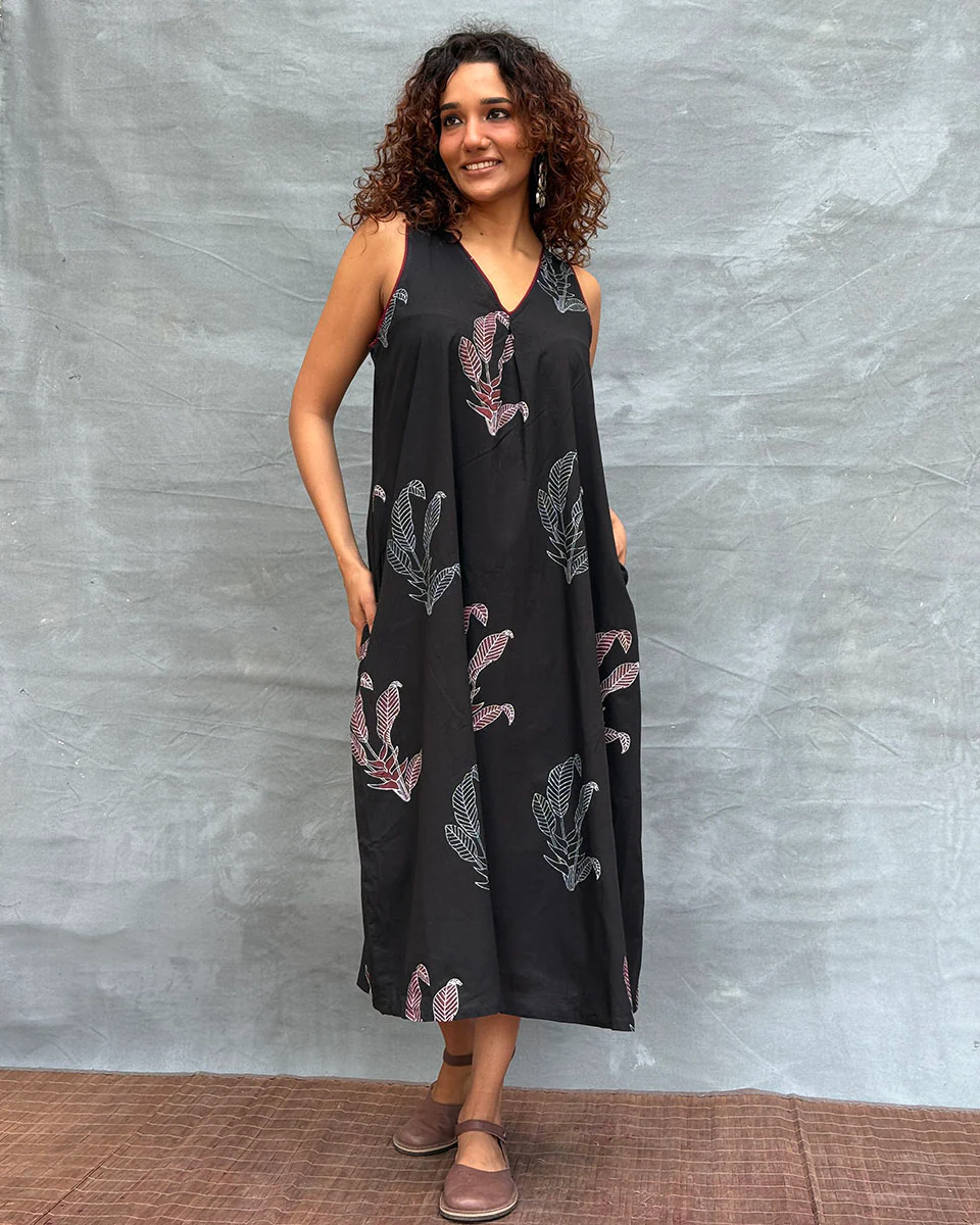 Birds and Bloom Blockprinted Cotton Dress - Image 2