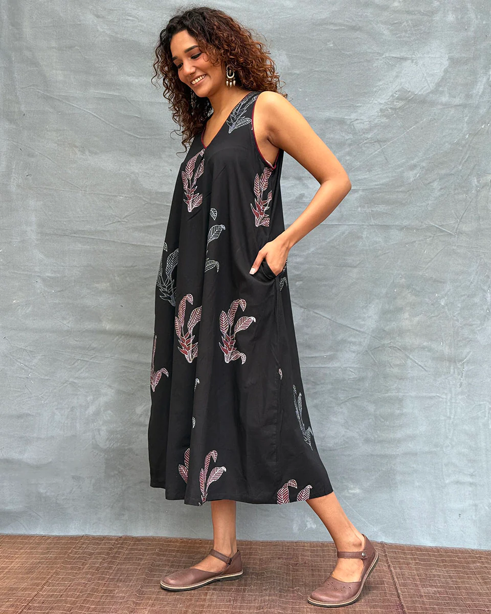 Birds and Bloom Blockprinted Cotton Dress - Image 7