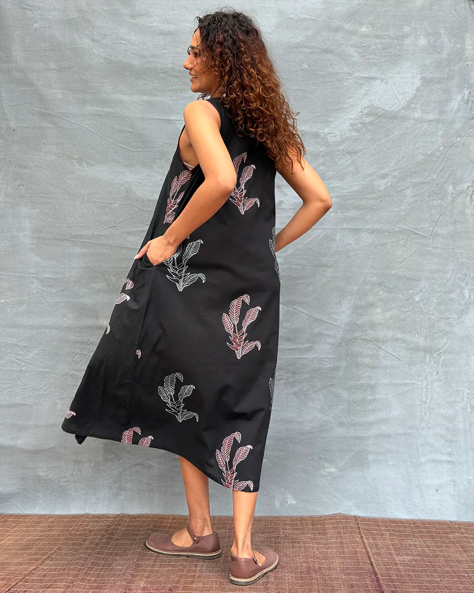 Birds and Bloom Blockprinted Cotton Dress - Image 8