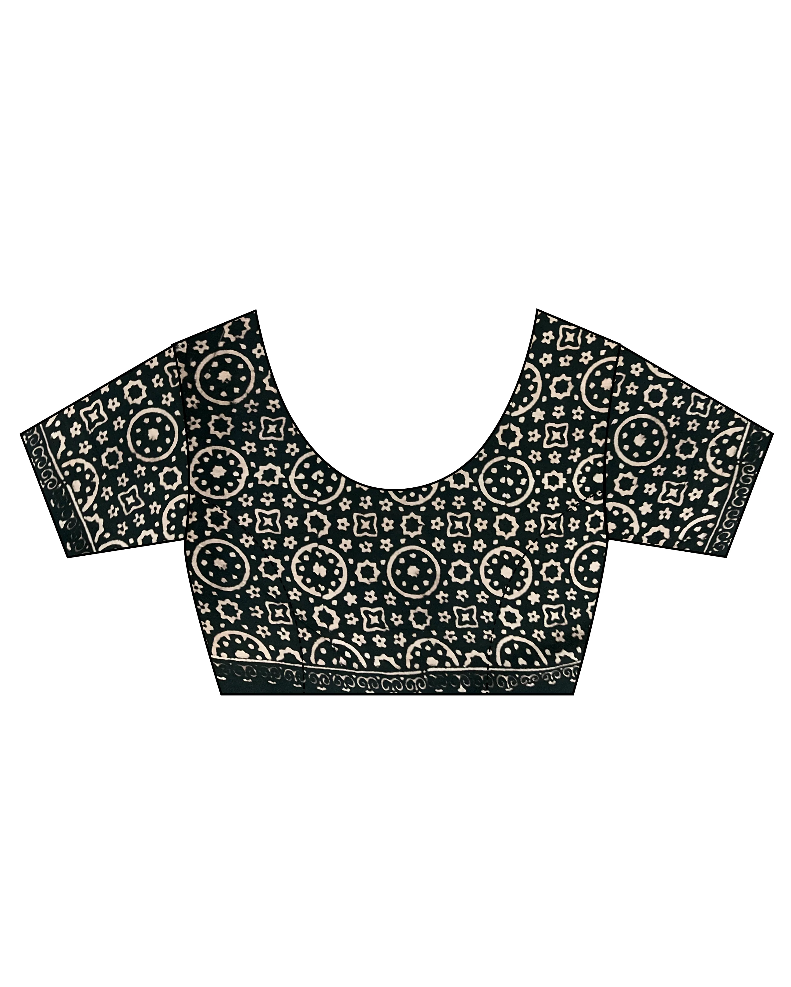 Black Block Printed Cotton Mul Saree - Image 4
