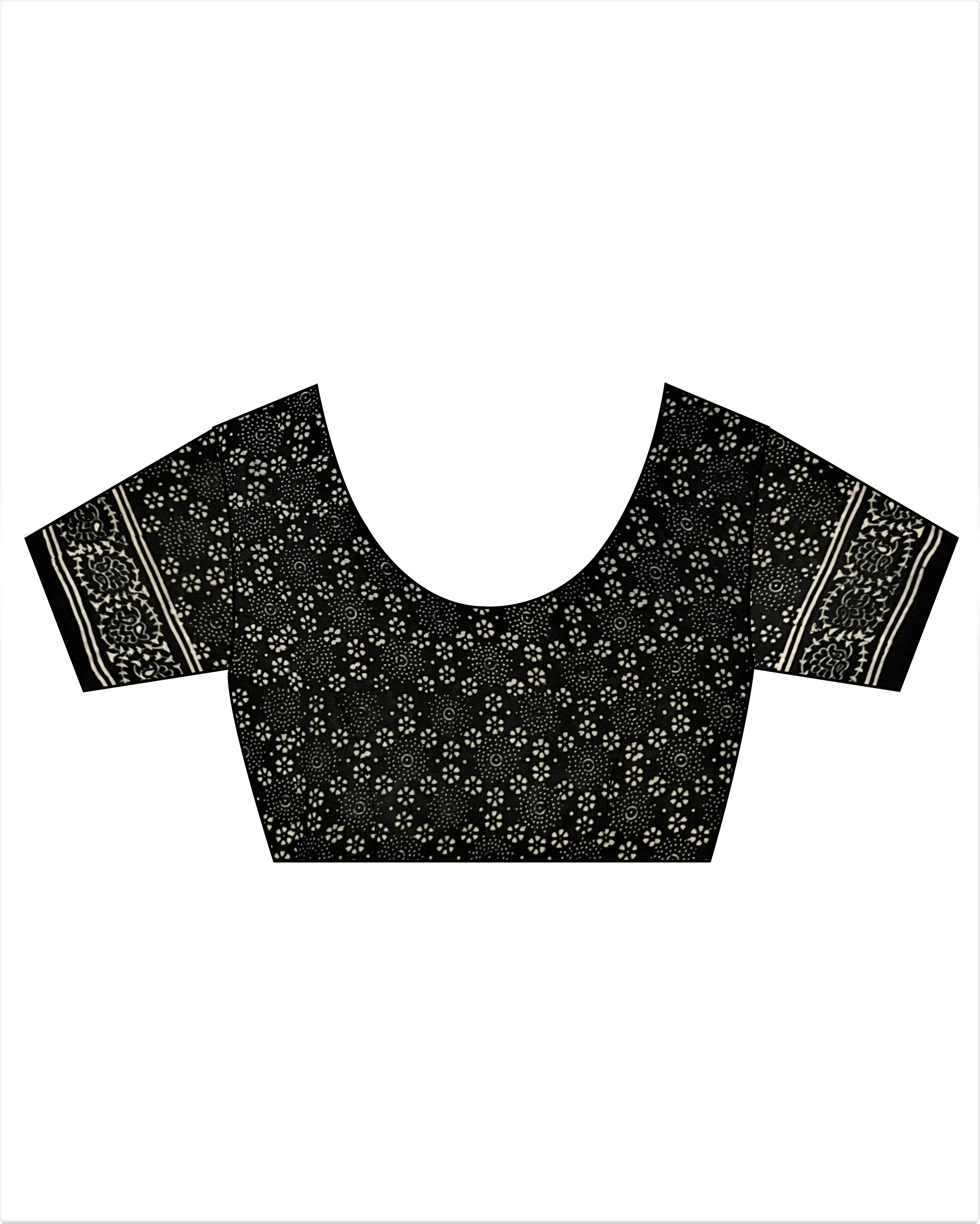 Black Block Printed Cotton Mul Saree - Image 5