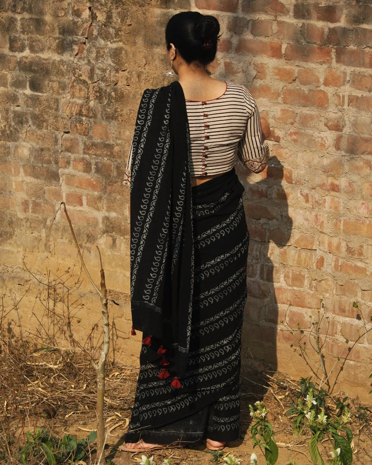 Black Belle Handblockprinted Cotton Saree - Image 3