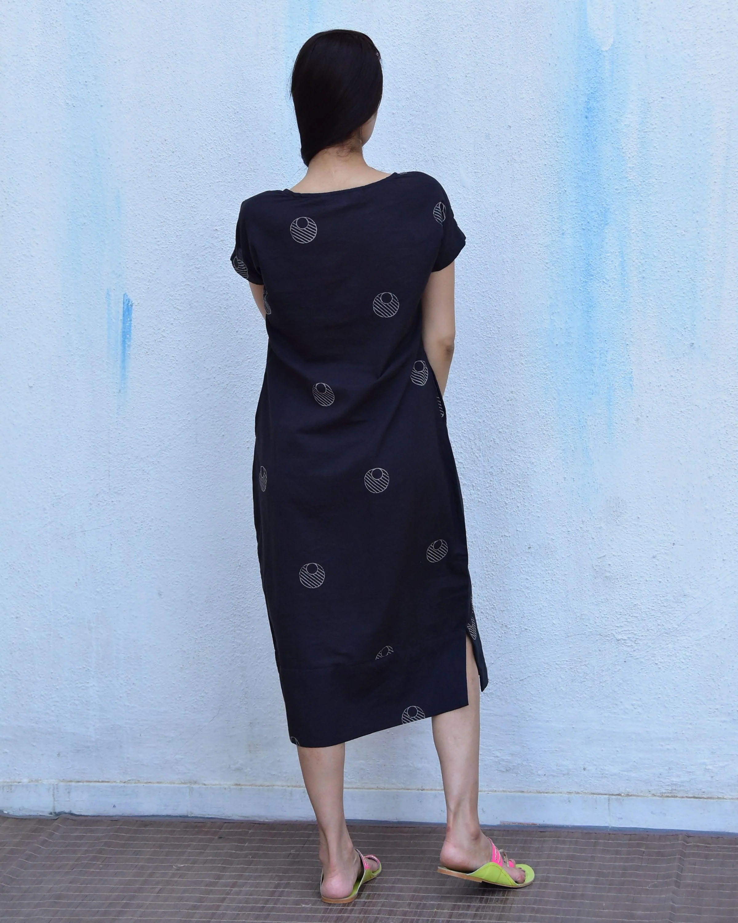 Black Moon Blockprinted Cotton Dress - Image 11
