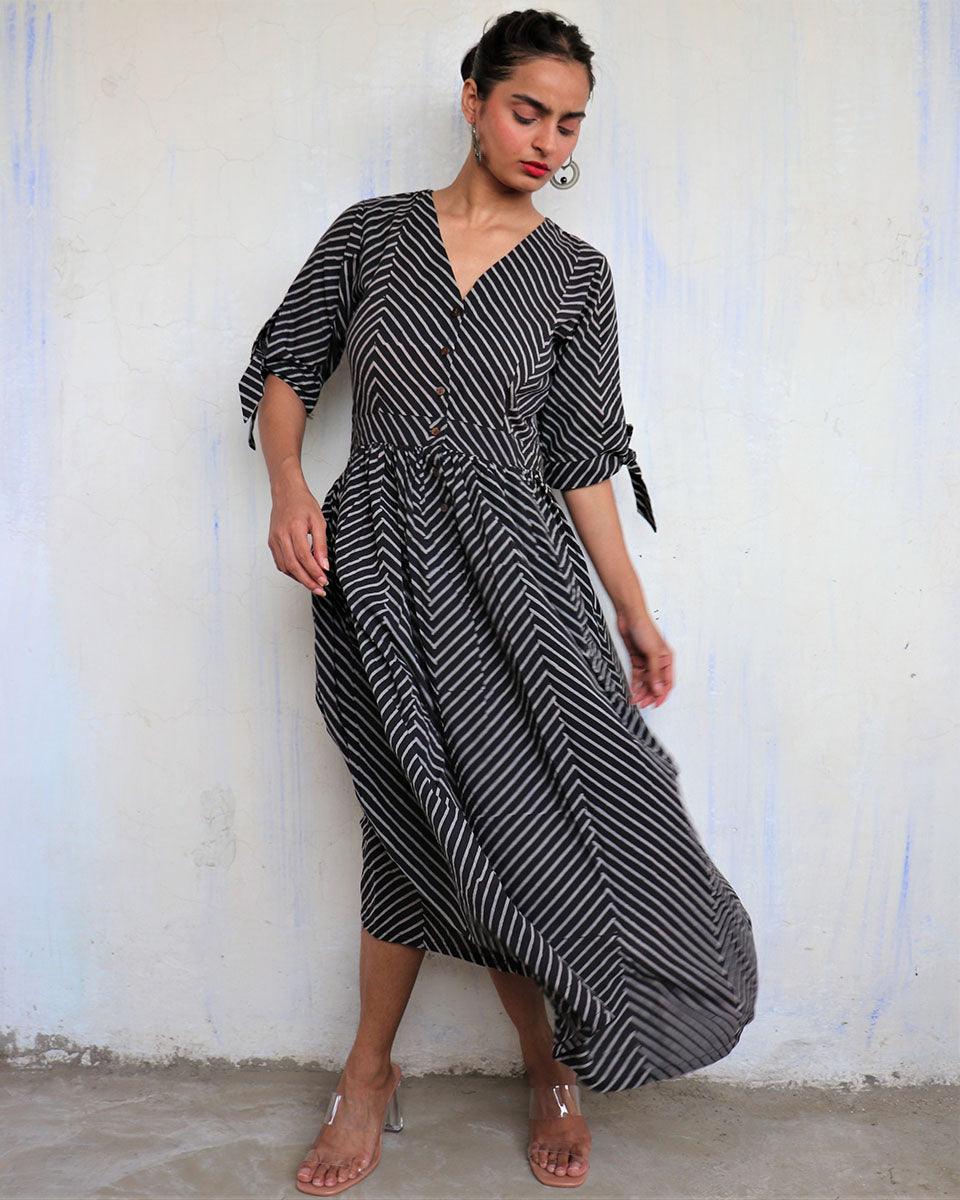 Black Pure Cotton Block Printed Dress-Mono - Image 5