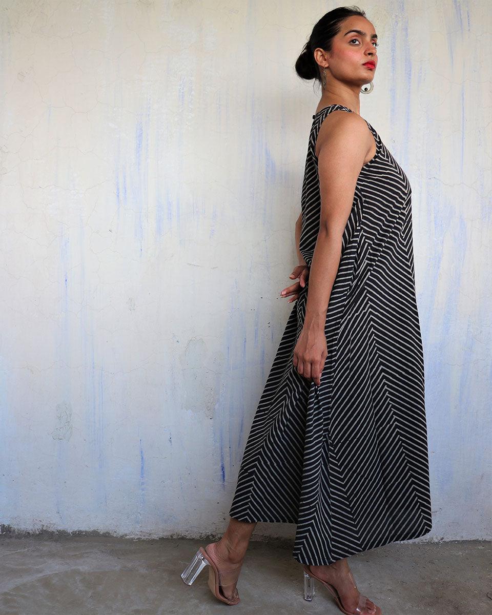Black Pure Cotton Block Printed Dress-Mono - Image 6