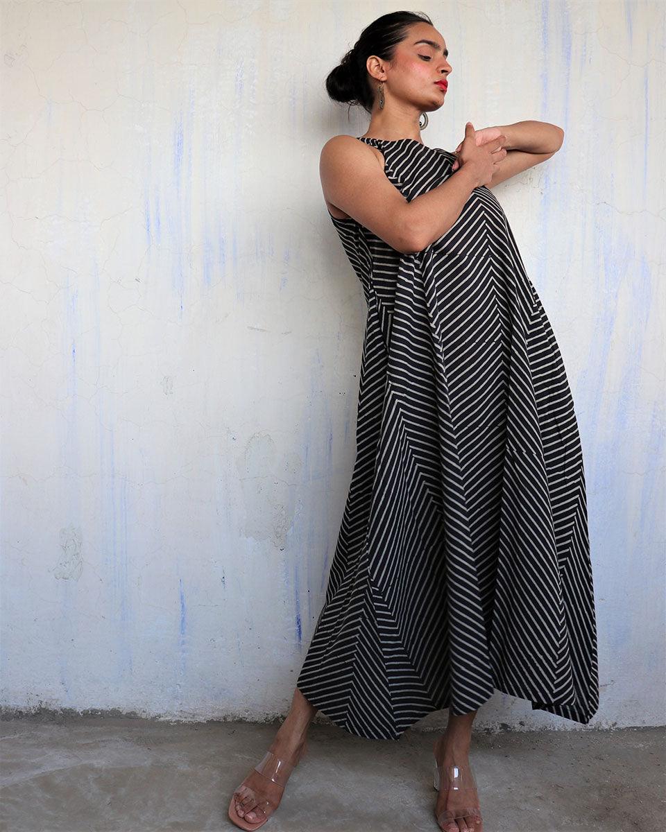 Black Pure Cotton Block Printed Dress-Mono - Image 7