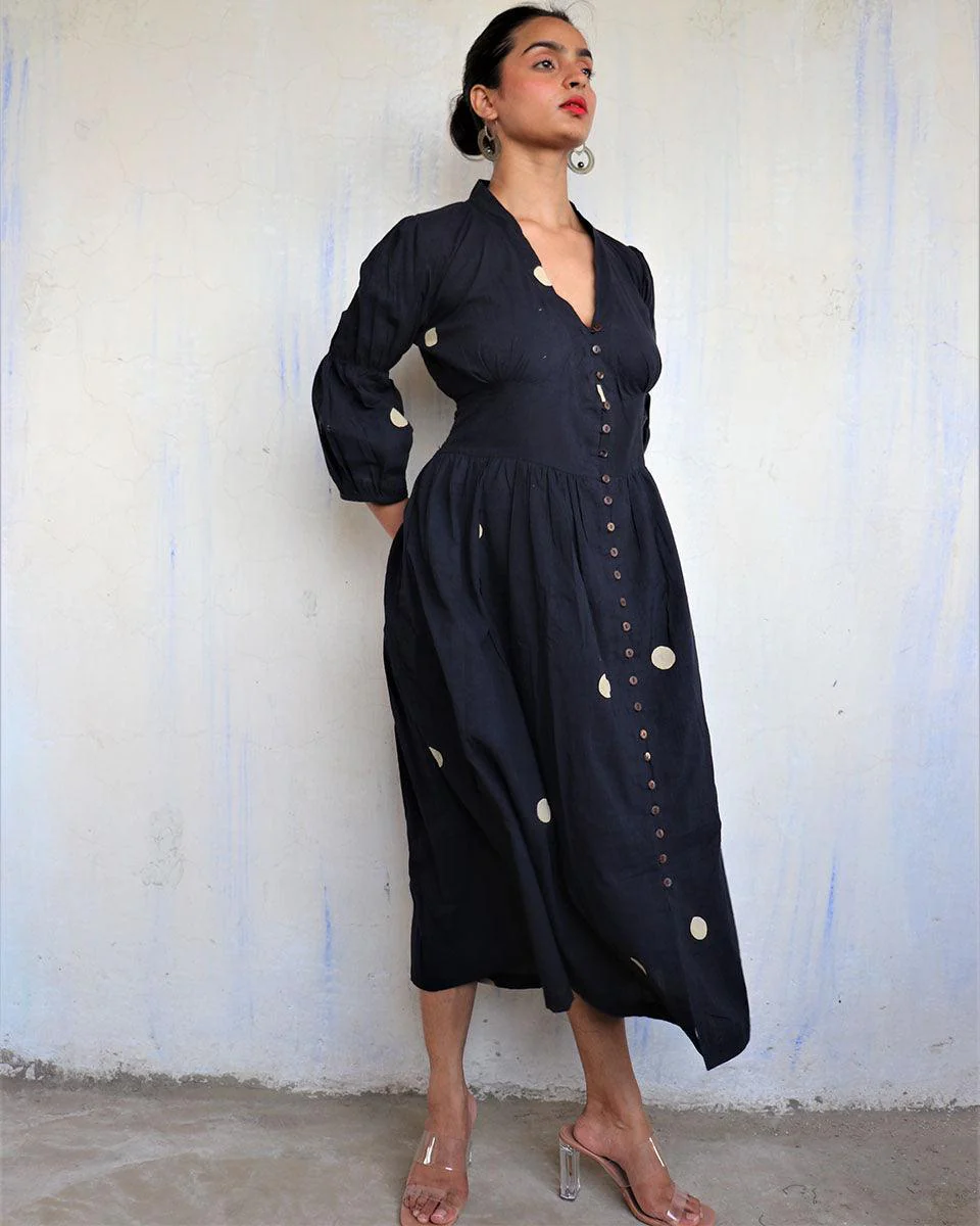 Black Pure Cotton Polka Dot Dress-Mono - Image 7