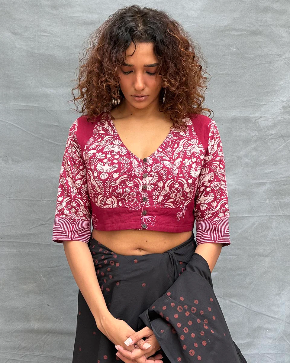 Bloom Blockprinted Cotton Blouse - Soil - Image 6